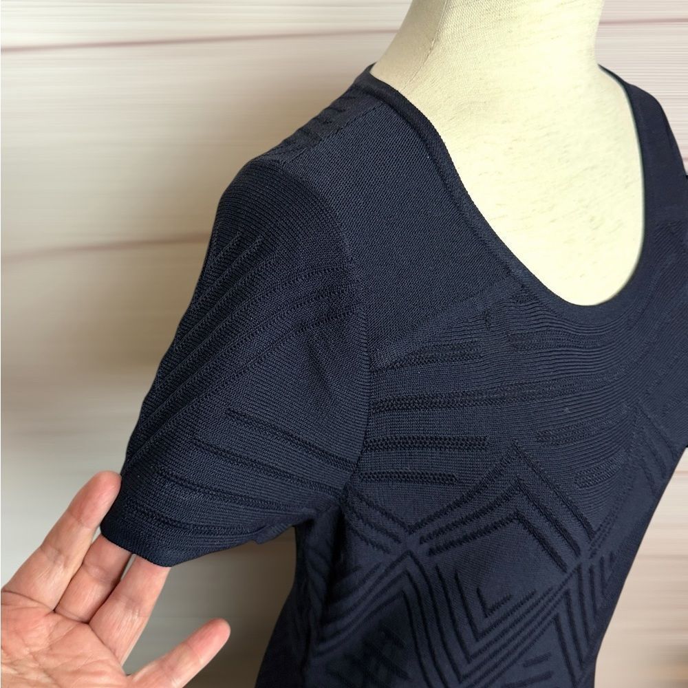 NWT Talbots Fit & Flare Dress Navy Blue Structured Rayon Blend Fabric L (8-10) - Picture 3 of 12